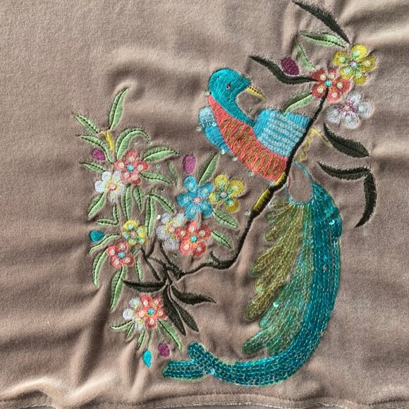 BCBG MaxAzria Women's Velour Full Zip Jacket Tracksuit Peacock Embroidery Beads - Picture 5 of 5